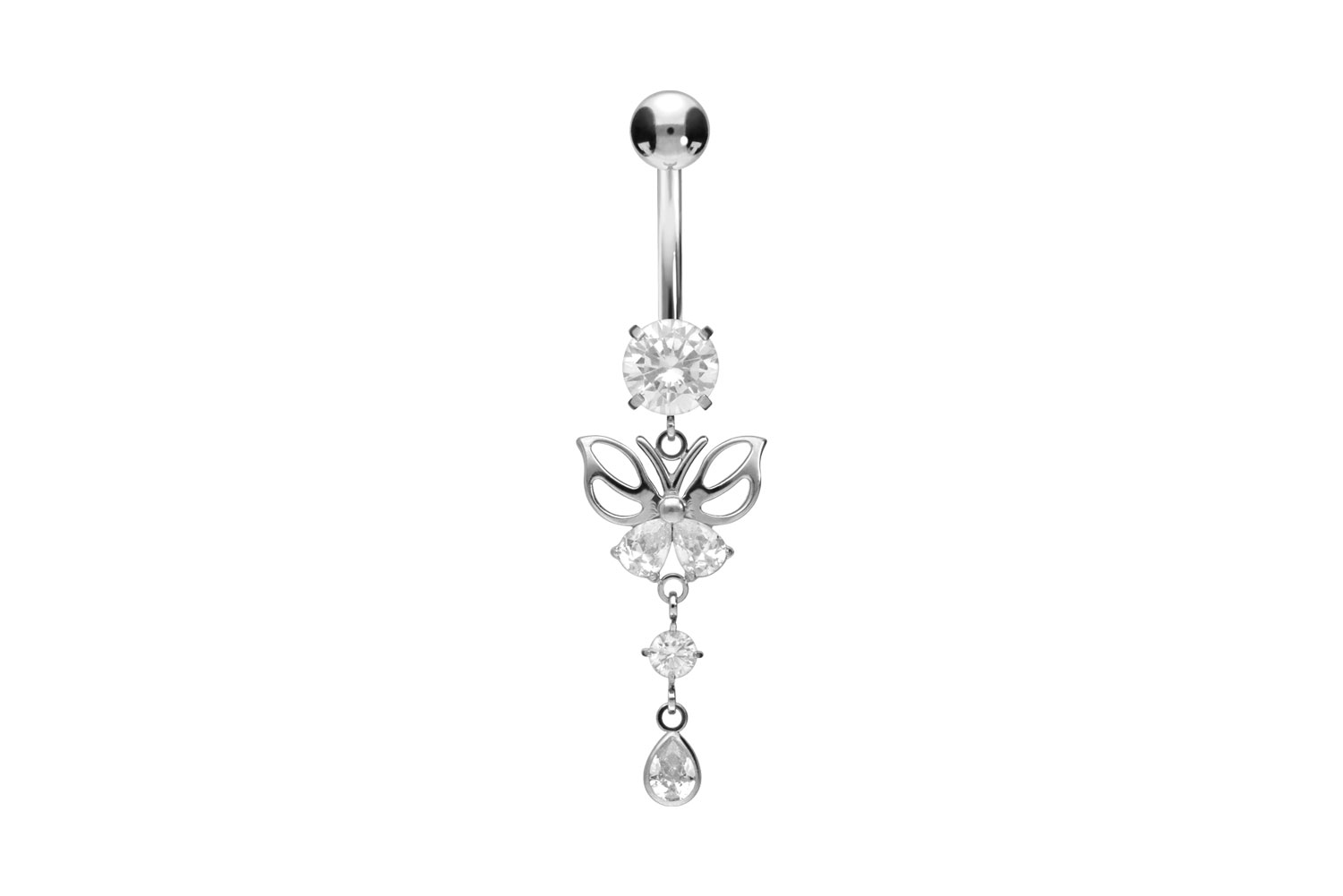 Titan Bananabell Piercing mit Innengewinde SCHMETTERLING + KRISTALLE